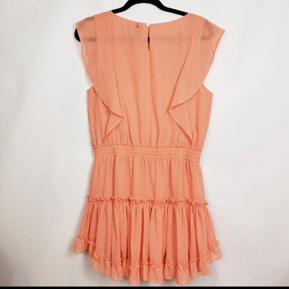 MISA LOS ANGELES small (S) coral peach gold foild confetti ruffles mini dress - Picture 8 of 16